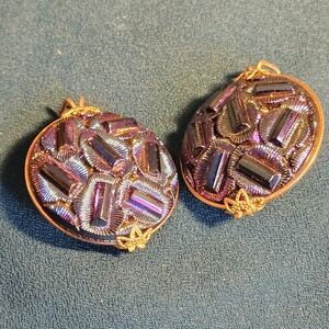 Handcrafted Purple Glass Bead Oval Drop Earrings